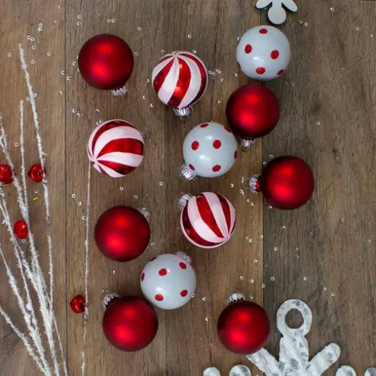 12ct. 1.75" 2-Finish Red & White Glass Ball Ornaments {3}