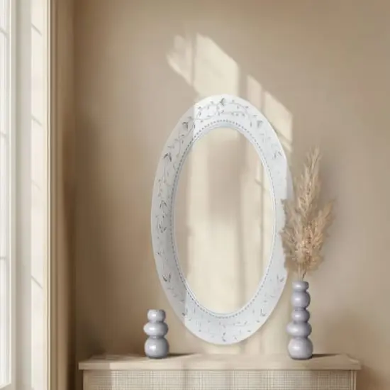 Head West Frosted Etched Tile Framed Oval Wall Vanity Mirror - 23" x 29" {3}