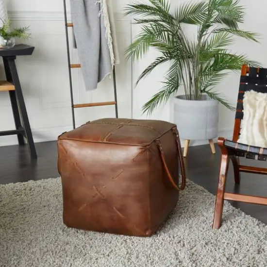 19" Brown Leather Rustic Stool {14}