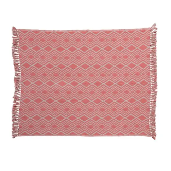 Hello Honey&reg; Pink Geometric Design & Fringe Recycled Cotton Blend Throw Blanket {7}