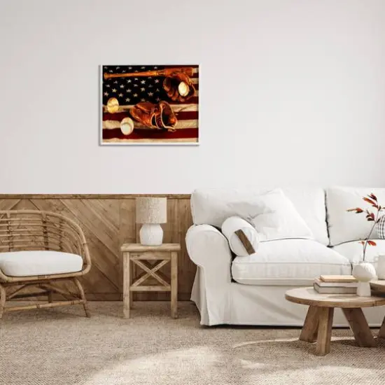 Stupell Industries Vintage American Flag Baseball Photo Framed Giclee Art White {3}