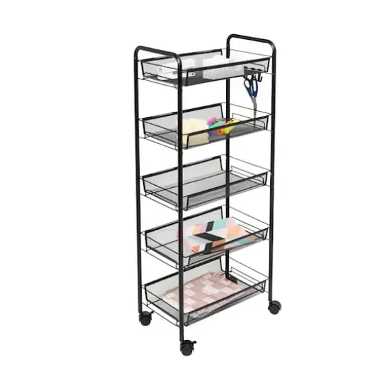 Honey Can Do Black 5-Tier Rolling Storage Cart {3}