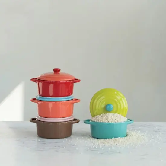 Hello Honey 4-Piece Stoneware two-tone Baker with Lid, Multicolor {4}