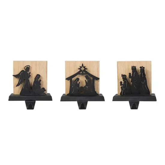 Glitzhome&reg; 5" Christmas Metal Nativity Scene Stocking Holder Set {1}