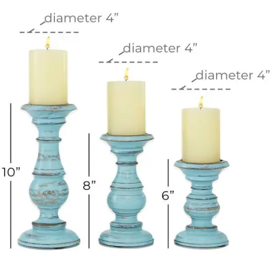 Mango Wood Traditional Candle Holder Set Light Blue {6}