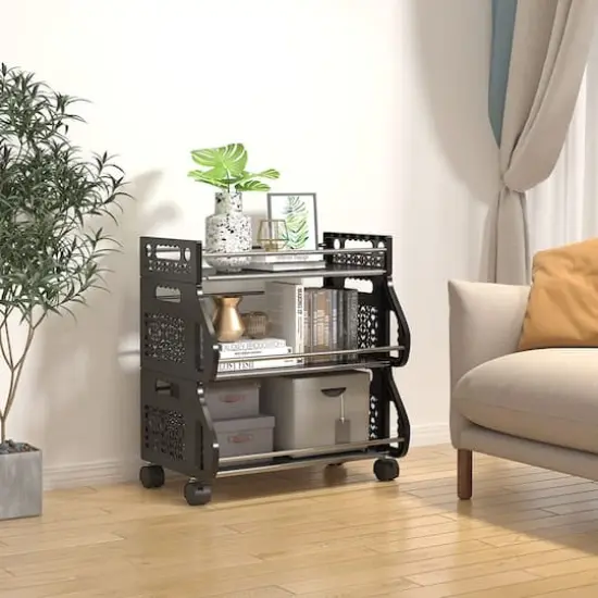 Black 3-Tier Rolling Stackable Utility Cart {6}