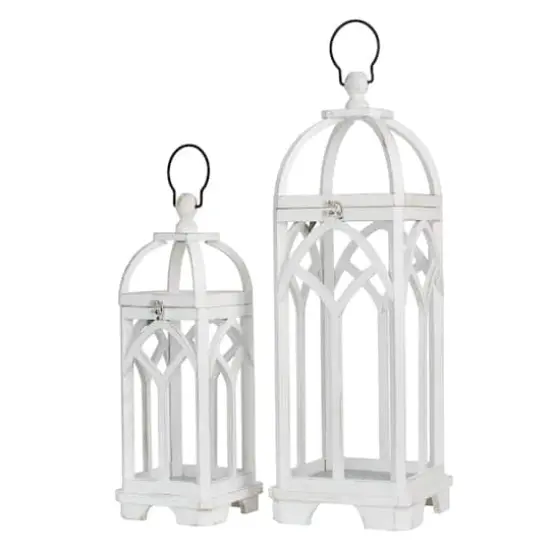 Glitzhome&reg; Wash White Farmhouse Wooden Church Window Frame Lanterns, 2ct. {1}