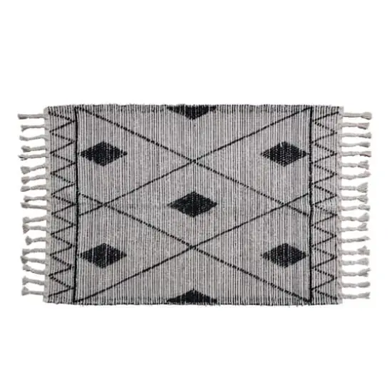 Hello Honey&reg; Black & White Scandinavian Handwoven Cotton Rug With Geometric Pattern & Fringe, 72" x 48" {1}