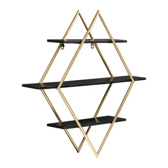 Hello Honey&reg; Wood & Gold Diamond Wall Shelf Black {7}