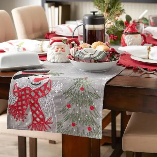 DII&reg; 70" Grey Snowman Embroidered Table Runner {4}