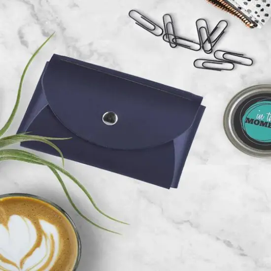 JAM Paper Italian Leather Business Card Holder Case with Round Flap Navy Blue {7}