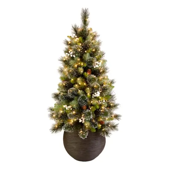 4ft. Pre-Lit Spruce Glittery Crestwood&reg; Artificial Potted Christmas Tree, Clear Lights {1}