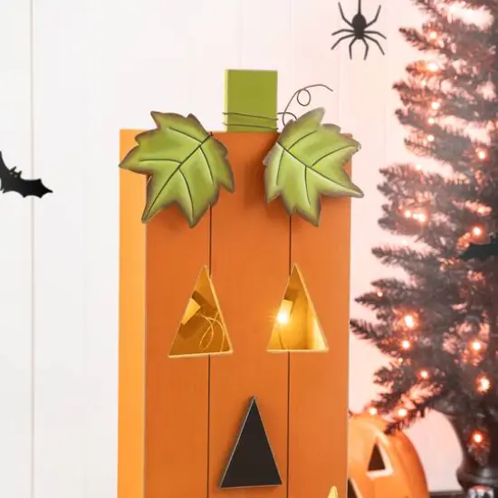 Glitzhome® 30" Lighted Halloween Wooden Pumpkin Porch Décor with Timer {13}