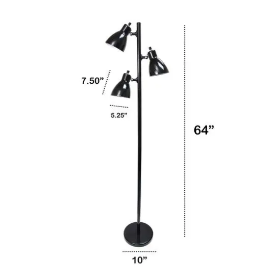 Creekwood Home Essentix 64" 3 Light Metal Tree Floor Lamp Black {4}