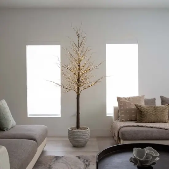 6ft. Pre-Lit Artificial Christmas Twig Tree, Warm White LED Lights {10}