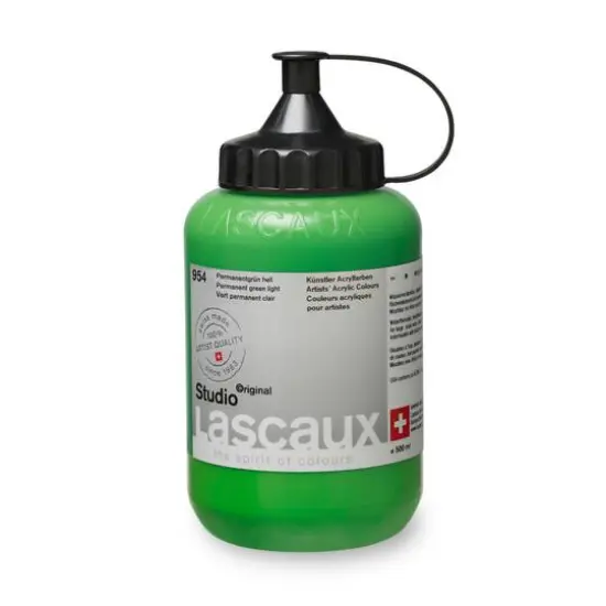 Lascaux Studio Acrylic Paint, 500mL 954 Permanent Green Light {4}