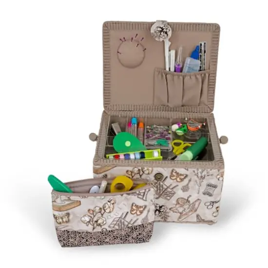 Dritz&reg; Neutral Sewing Large Rectangular Sewing Basket With Zippered Case {7}