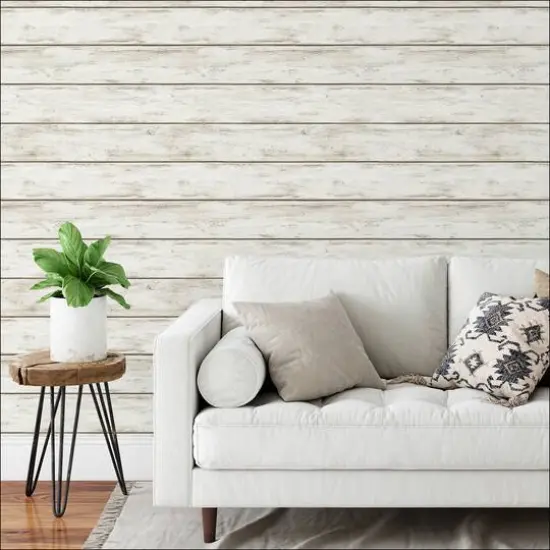 InHome White Washed Plank Peel & Stick Wallpaper {3}