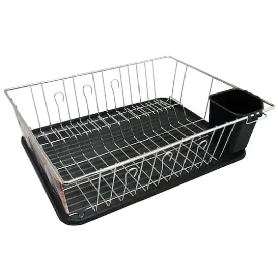 MegaChef 16" Chrome-Plated Black Plastic Countertop Drying Dish Rack {1}