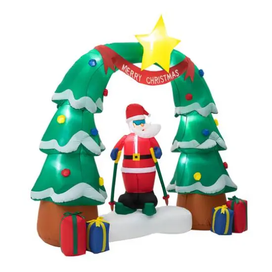 Glitzhome&reg; 7ft. LED Lighted Inflatable Santa Skiing under Tree Arch D&eacute;cor {5}