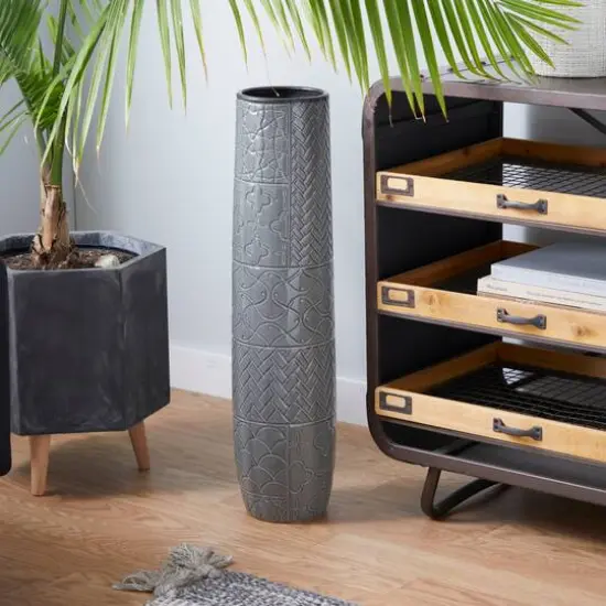 30" Gray Stoneware Eclectic Vase {6}