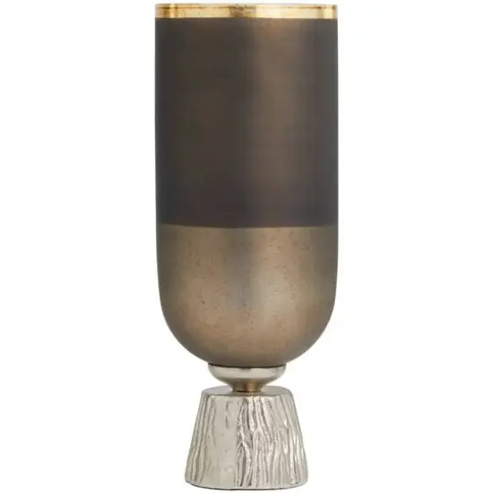 16" Bronze Glass Colorblock Candle Holder with Gold Accents & Textured Silver Base {6}