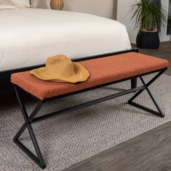 Household Essentials Harper 46.5" Metal & Boucle Bench Terracotta {3}