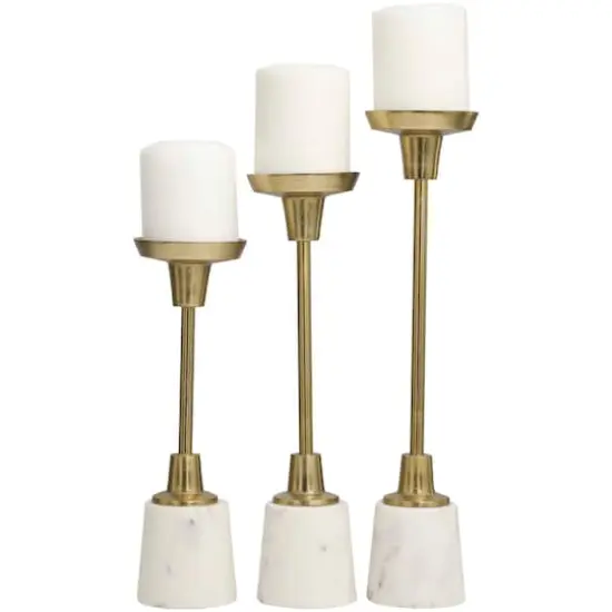 Gold Aluminum Slim Candle Holder with White Marble Base Set {1}
