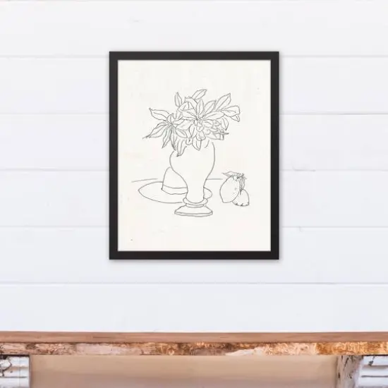 Floral Sketched Still I 16" x 20" Black Framed Canvas {5}