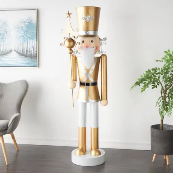 6ft. Gold & Silver Metal Standing Nutcracker Sculpture {3}