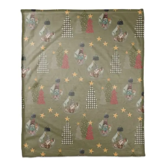 Green Tree & Globe Pattern Coral Fleece Blanket {1}