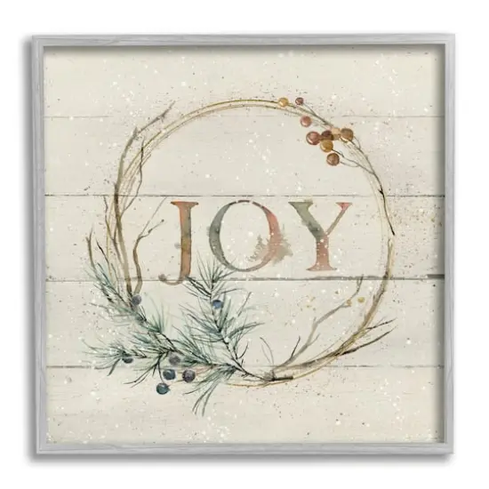 Stupell Industries Seasonal Winter Joy Wreath Framed Giclee Art Gray {1}