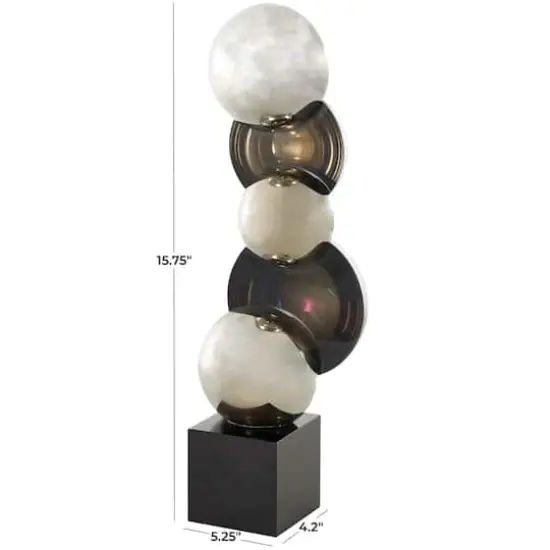 15.75" Black Glass Abstract Stacked Orb Sculpture with Black Base {8}