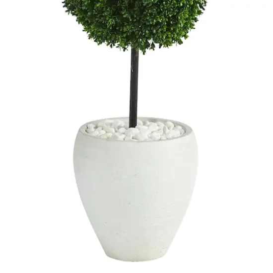 4ft. Boxwood Double Ball Topiary Tree in White Planter {4}