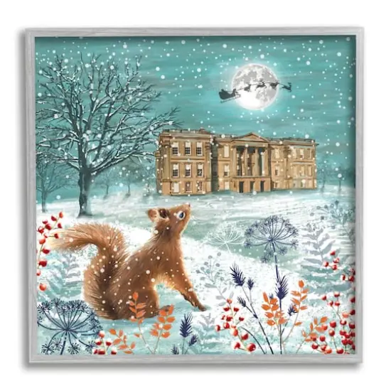 Stupell Industries Squirrel Watching Santa Claus Framed Giclee Art Gray {1}