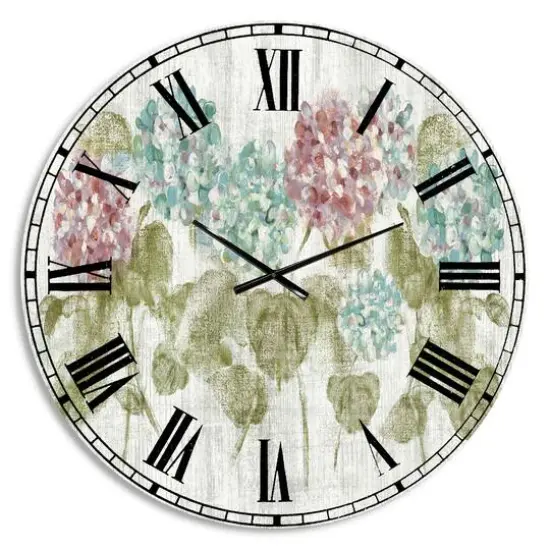 Designart 'Red And Blue Vibrant Hydrangea Flowers Farmhouse Wall Clock {1}