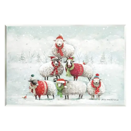 Stupell Industries Winter Sheep Snowy Farm Animals Wall Plaque Art {1}