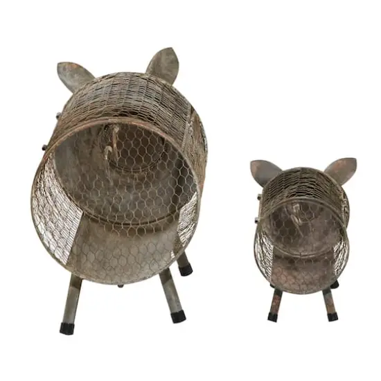 Gray Distressed Metal Farmhouse Pig Planter Set {8}