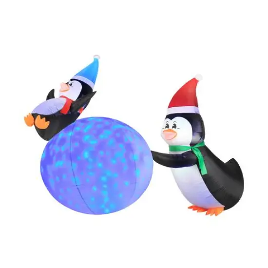 Occasions 6ft. Inflatable Penguins with Swirling Lights Snowball {1}