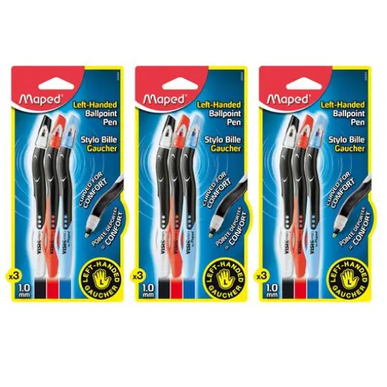 Maped&reg; Visio Left-Handed Ball Point Pen, 3 Packs of 3 {1}