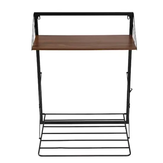 Honey Can Do 31" Black & Walnut Collapsible Wall-Mounted Clothes Drying Rack with Shelf {10}