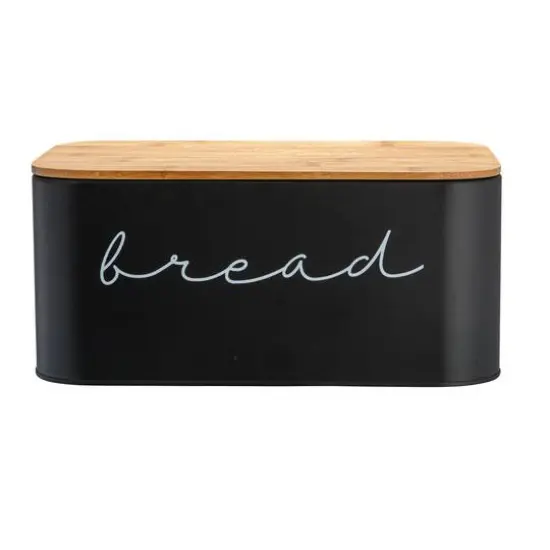 Hello Honey&reg; 11.75" Black Metal Bread Bin with Bamboo Lid {6}