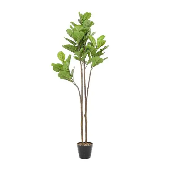 6ft. Green Faux Foliage Fiddle Leaf Artificial Tree with Black Melamine Pot {5}