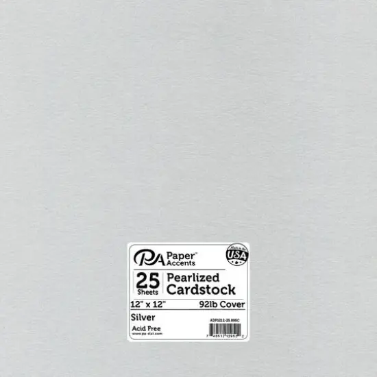 PA Paper&trade; Accents Pearlized 12" x 12" 92lb. Cardstock, 25 Sheets Silver {1}