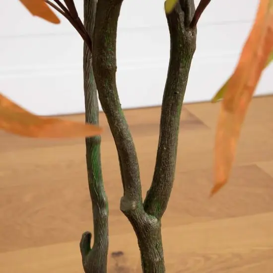 5ft. Green & Orange Autumn Wispy Eucalyptus Artificial Potted Tree {6}