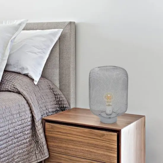Simple Designs 12" Metal Mesh Industrial Table Lamp Gray {6}