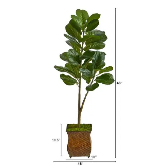 4ft. Fiddle Leaf Fig Tree in Decorative Metal Planter {4}