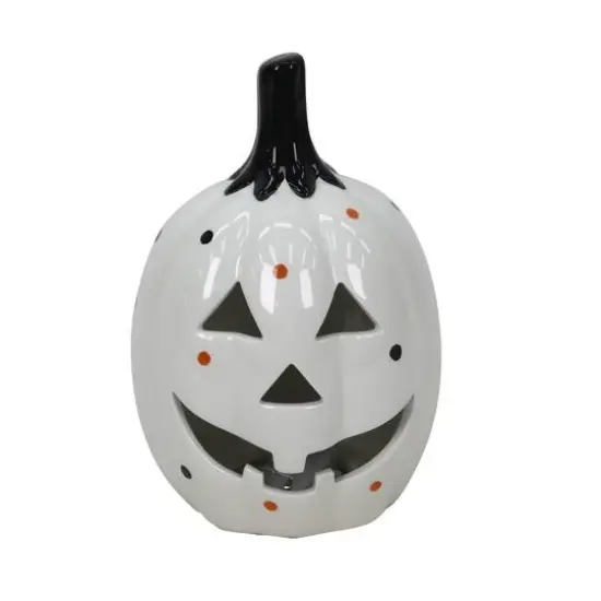 7.25" White Jack-o'-Lantern LED Ceramic Tabletop Décor by Ashland® {1}