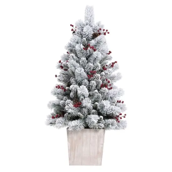 4ft. Pre-lit Frosted Ashcroft Fir Artificial Potted Christmas Tree, Clear Lights {4}