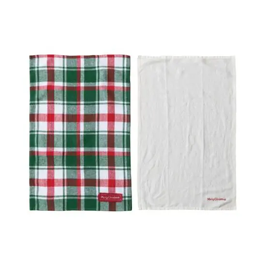 Hello Honey&reg; 28" Brushed Cotton Flannel & Linen Tea Towel with Merry Christmas Embroidery Set {1}